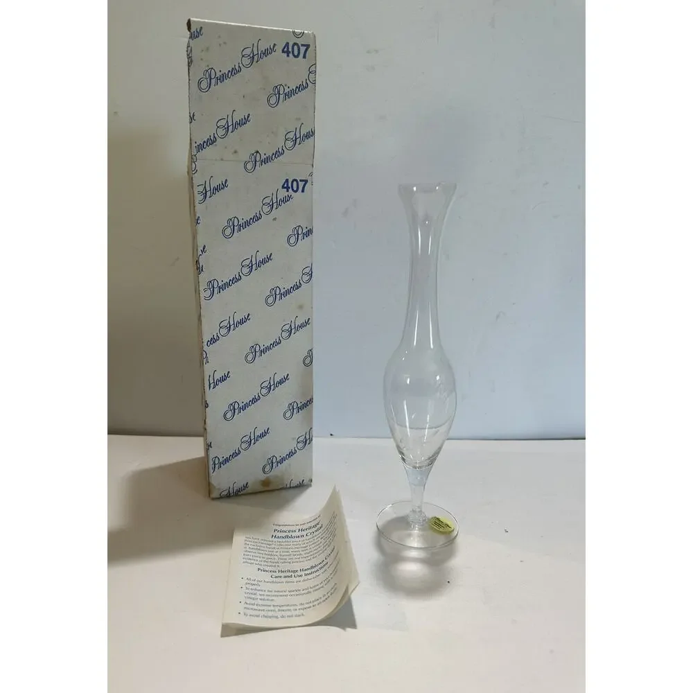 Princess House handblown handcut glass Crystal Heritage Vase‎ Tall Vase etched